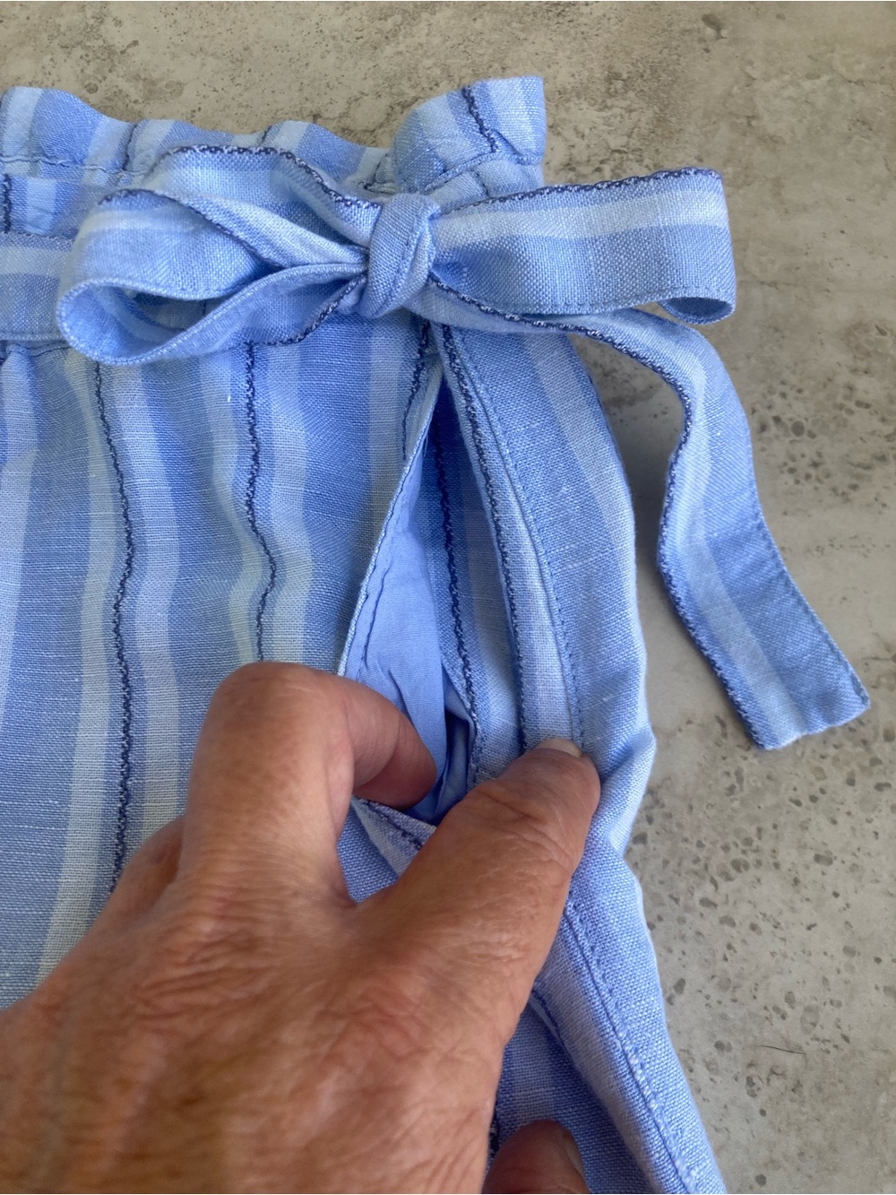 Tommy Bahama Striped Blue & White Wide-Leg High Waist Linen Summer Pants - Picture 4 of 10